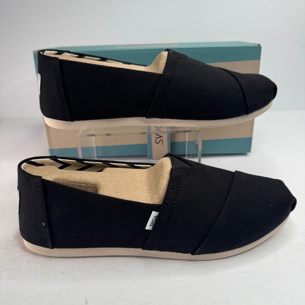 TOMS Alpargata Black Recycled Cotton Canvas Slip On Flats Womens 6 10017732